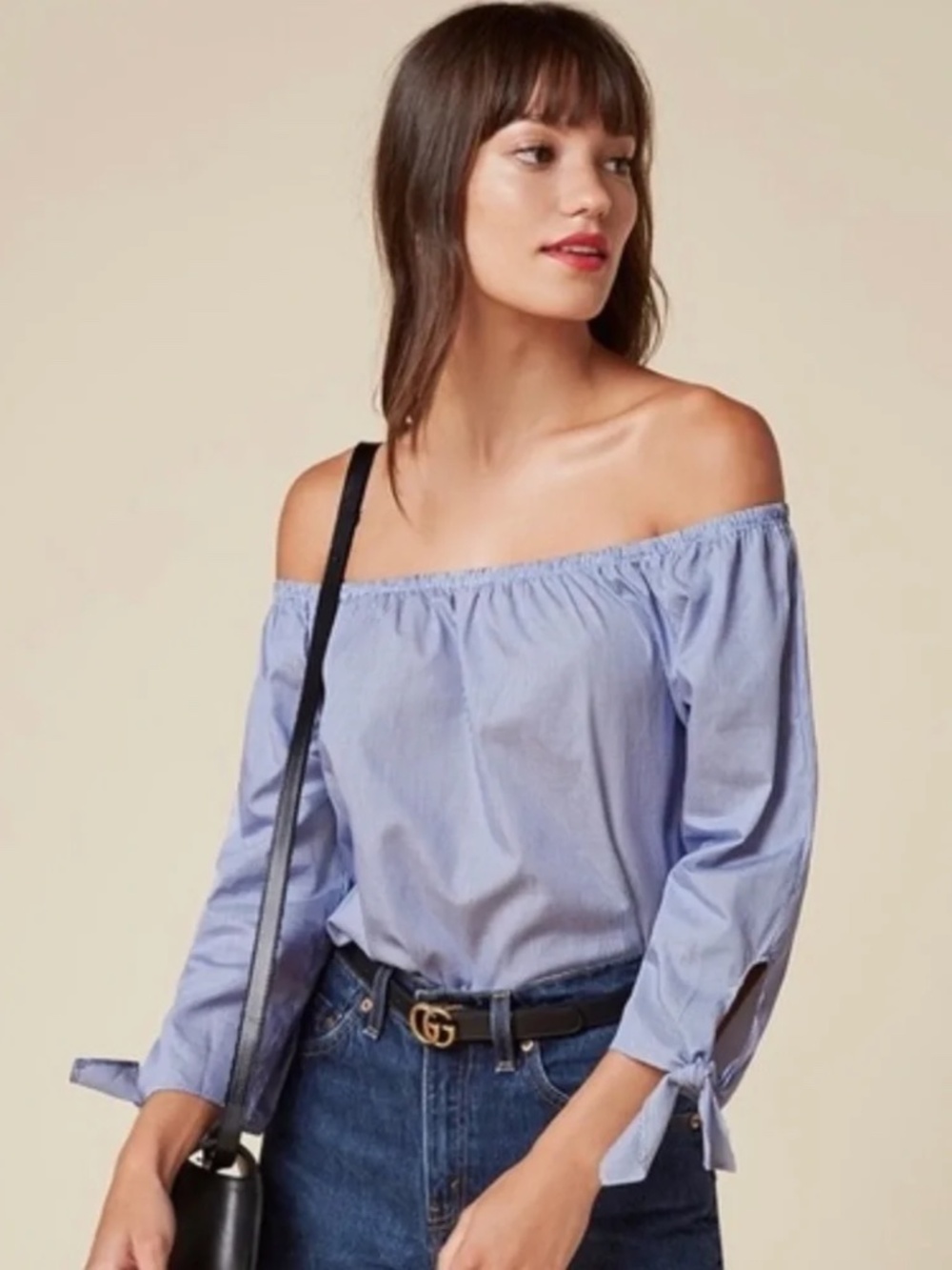 Reformation Reese Off Shoulder Striped Tie Sleeve Top — (Size: XS)